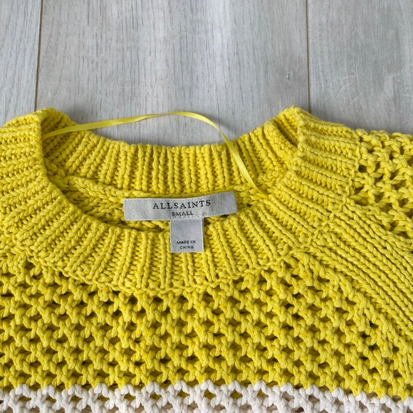 All Saints Yellow and Off-White Stripe Crochet Pullover Sweater - Picture 3 of 12